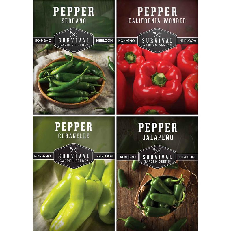 4 Pepper Seed Collection  Heirloom Non-GMO Hot & Sweet Peppers for Salsas, Roasting & Fresh Garden Harvests