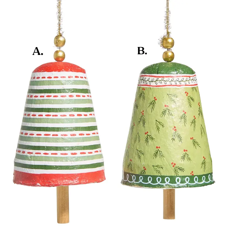 10" Pattern Christmas Paper Mache Bell Ornament - Assorted & Sold Separately