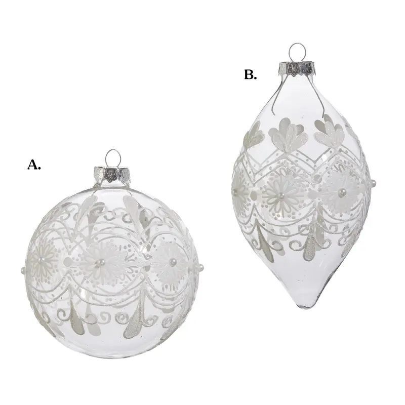 4" Clear Frosted Ornament - Assorted & Sold Separately