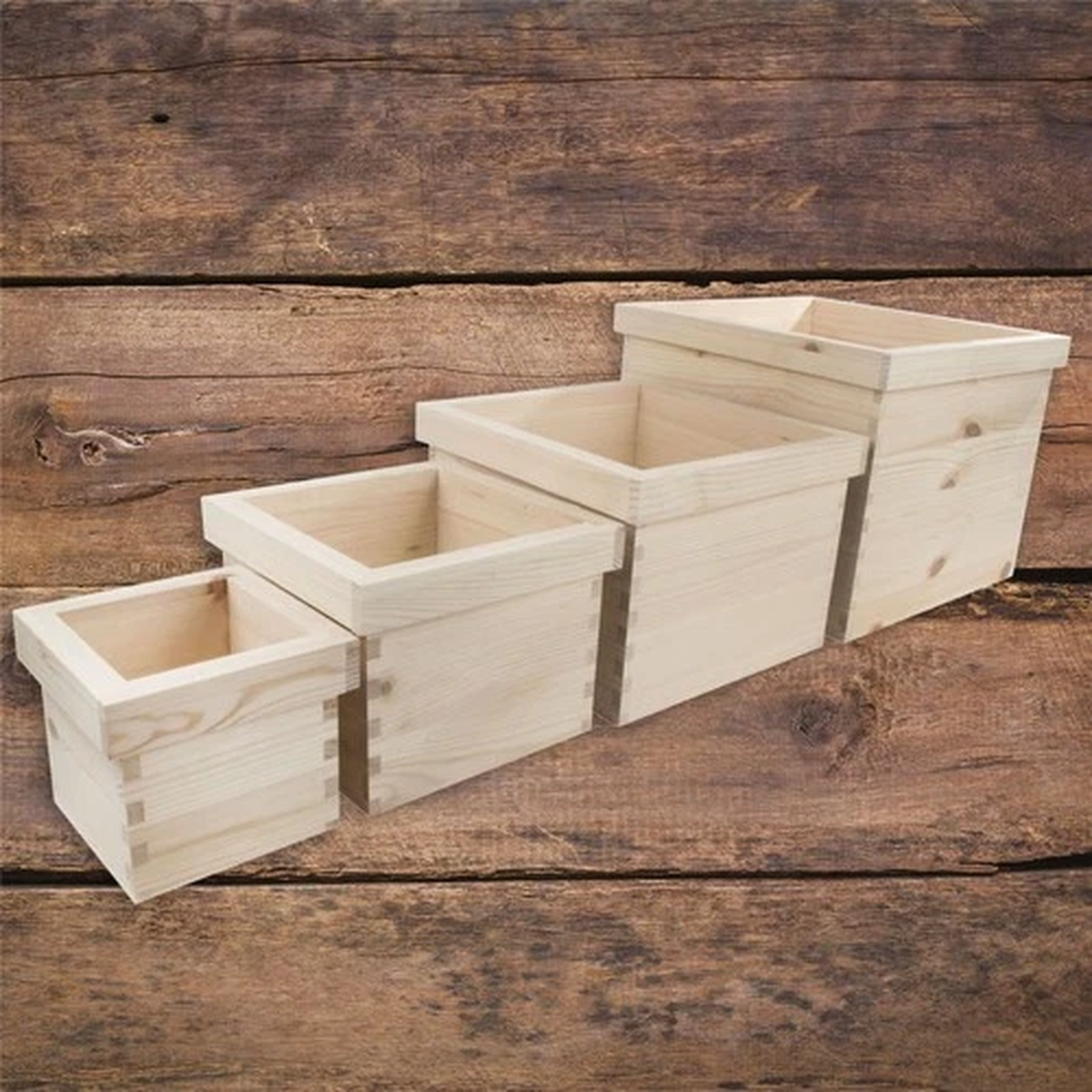 Square Wooden Flower Pot Boxes / 4 Sizes / Unpainted Pine To Decorate Craft DIY