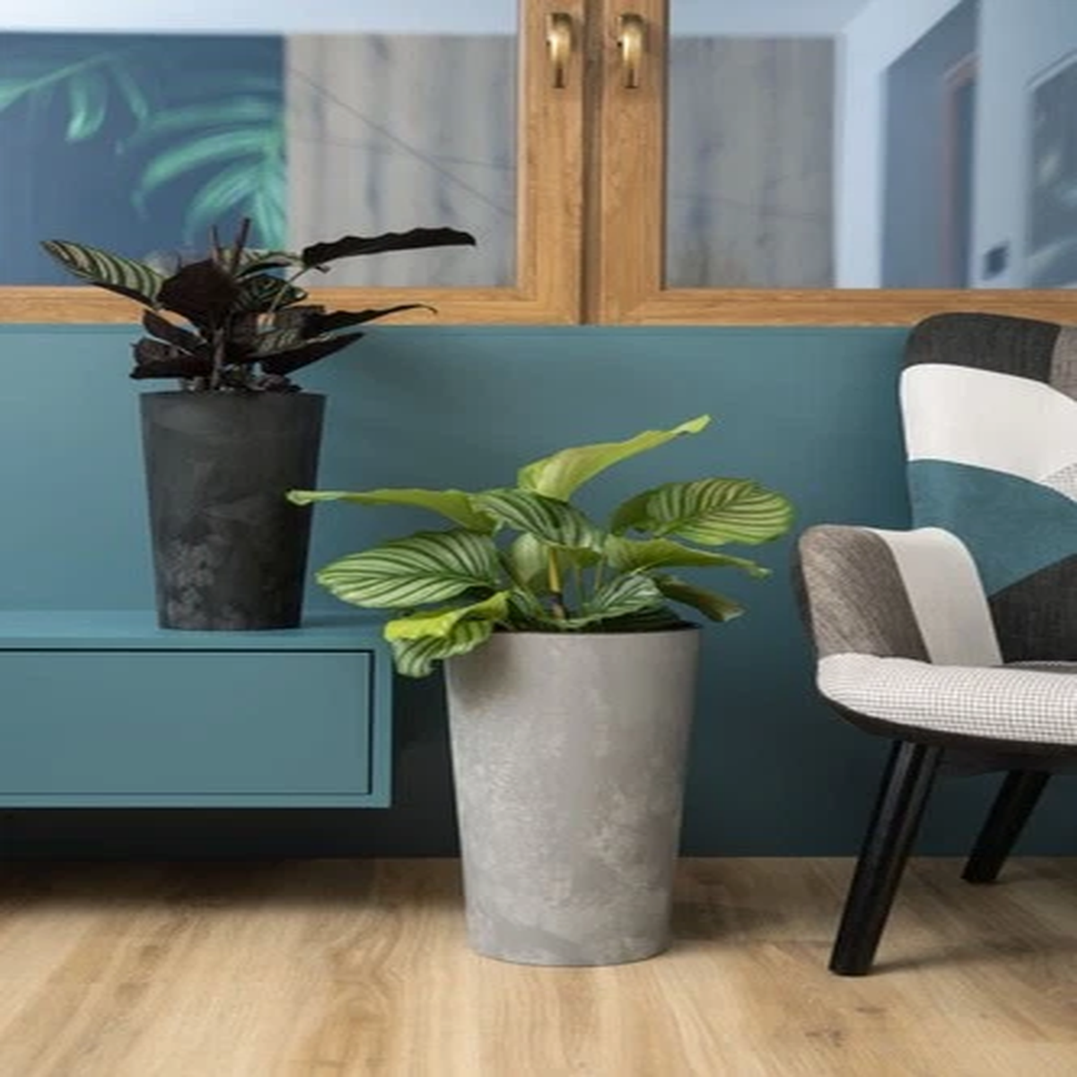 Tall Round Plant Pot Concrete Effect with Insert Modern Planter Indoor Outdoor