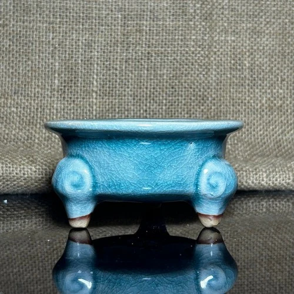 Unique Bonsai pot, handmade , Rare colors and unique crackle glaze, size 4"