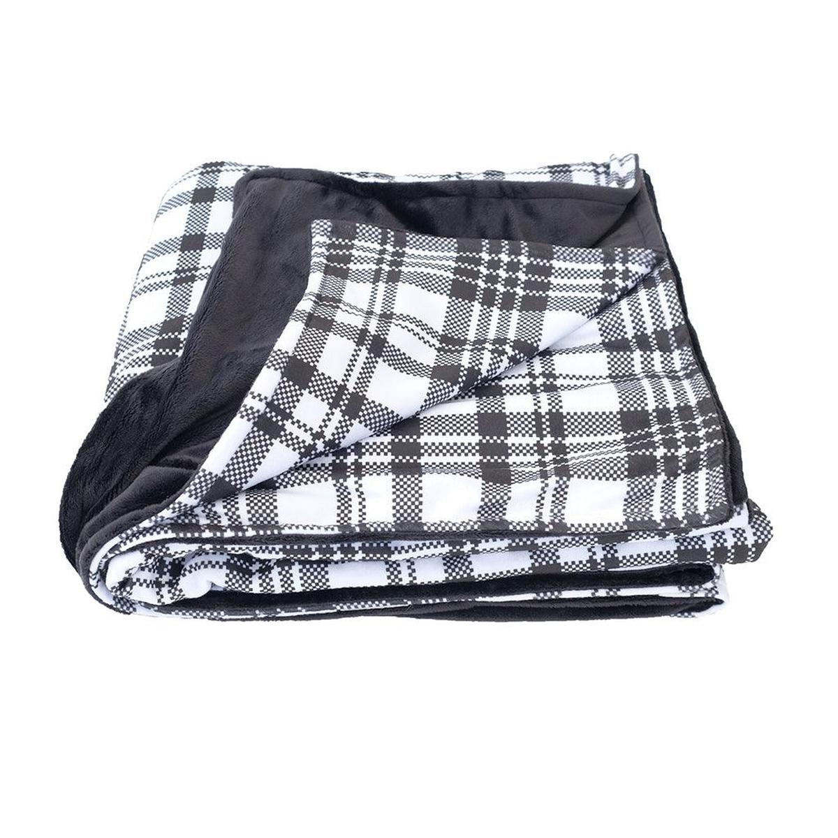 Throw Black & White Multi Plaid Fleece 50x60in