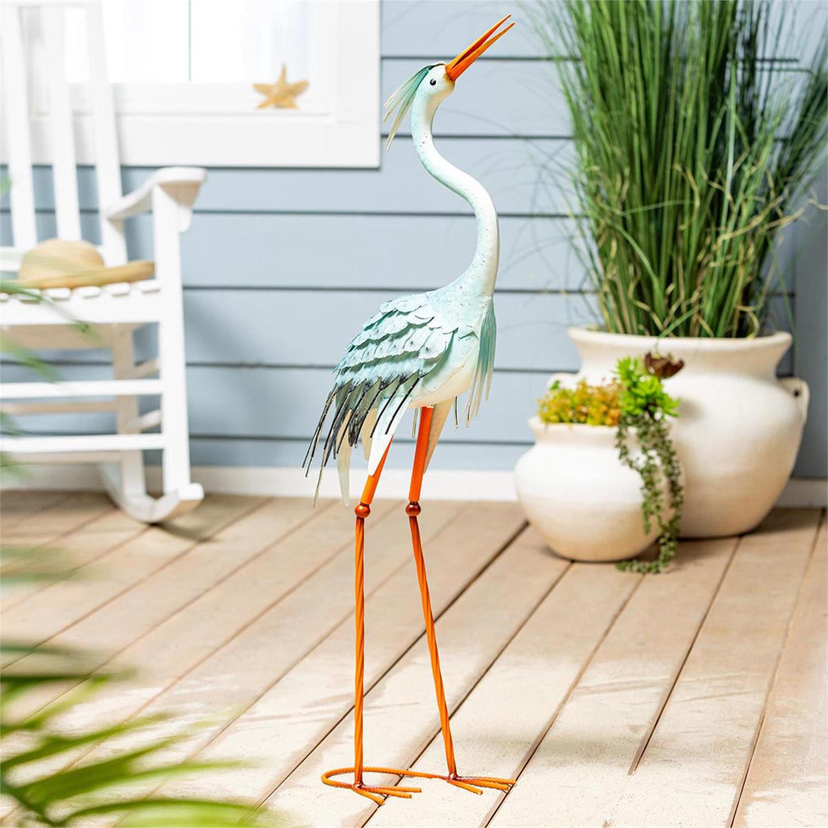 Metal Aqua Blue Heron Statue 35in