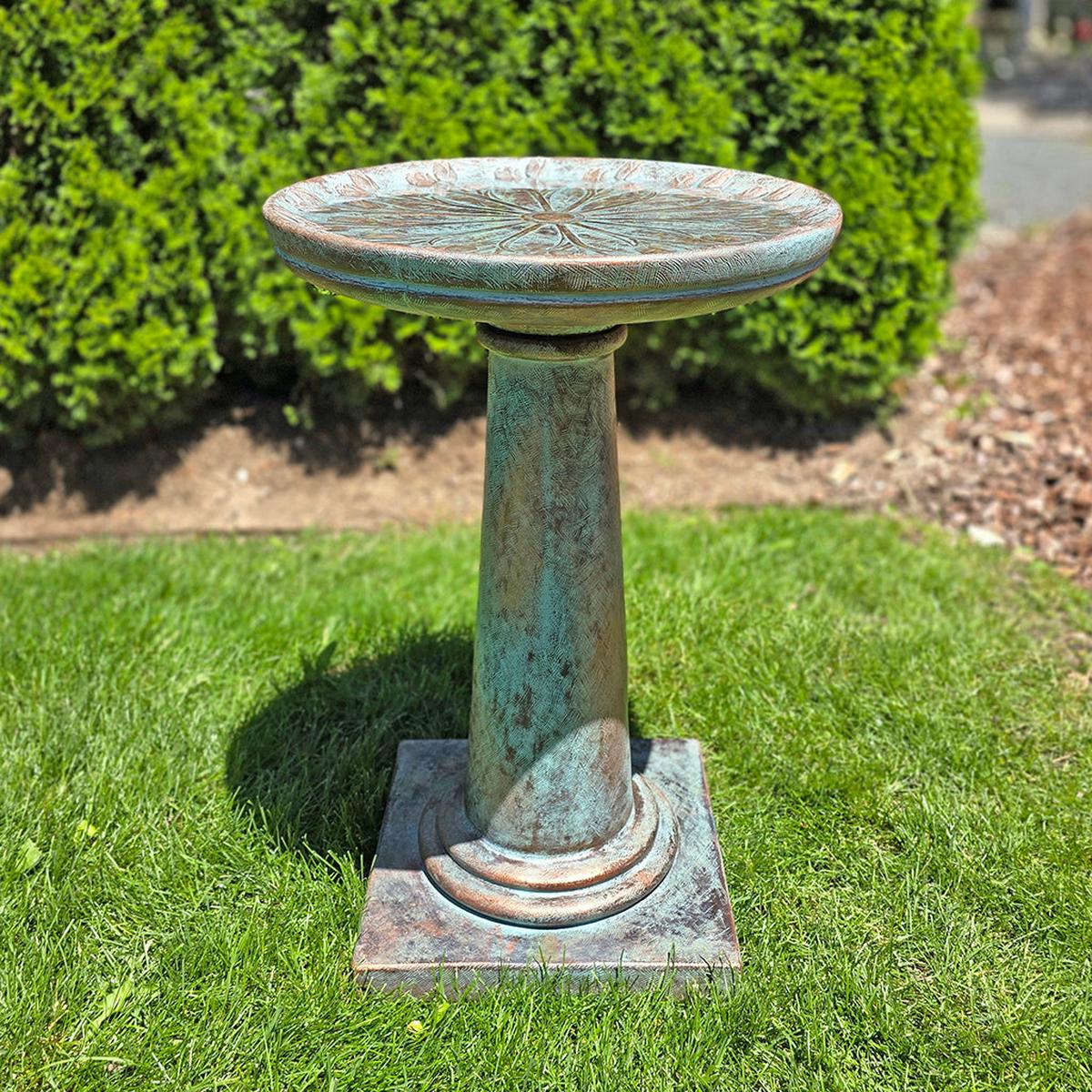 2 Piece Concrete Birdbath - Tulip Bouquet