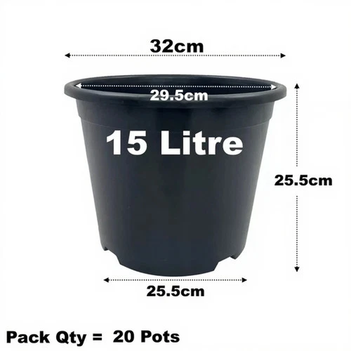 15 Litre Black Plant Pots Plastic Round Flower Pot  L LT High Quality Qty = 20