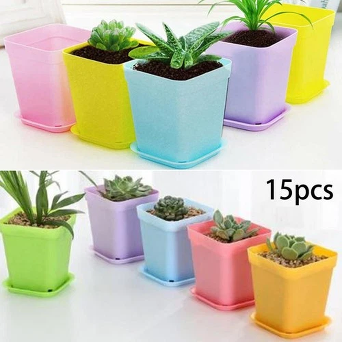 15 Pcs Mini Plastic Flower Pot Succulent Plant Flowerpot For Home Office Decor