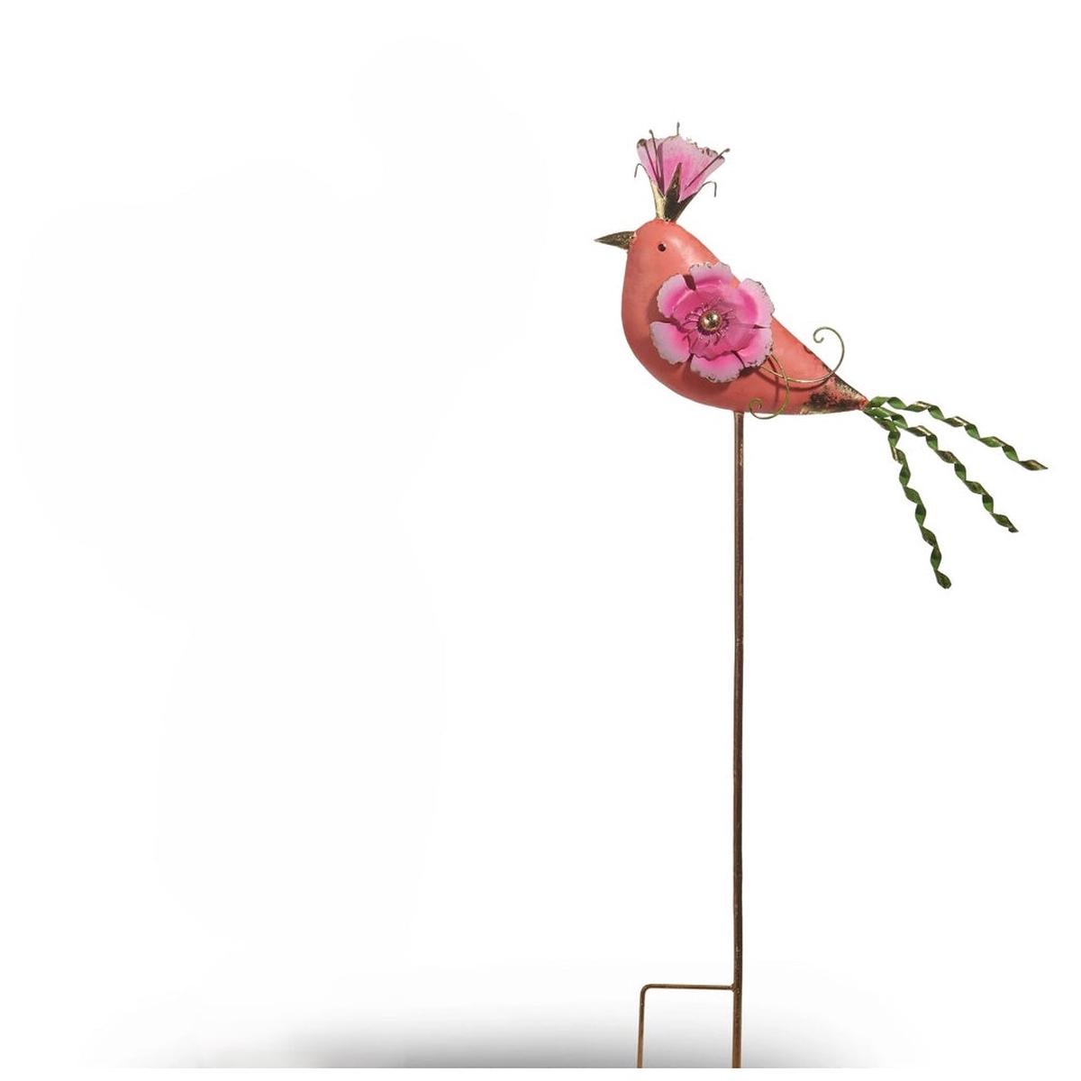 Floral Bird Garden Stake Pink 36In