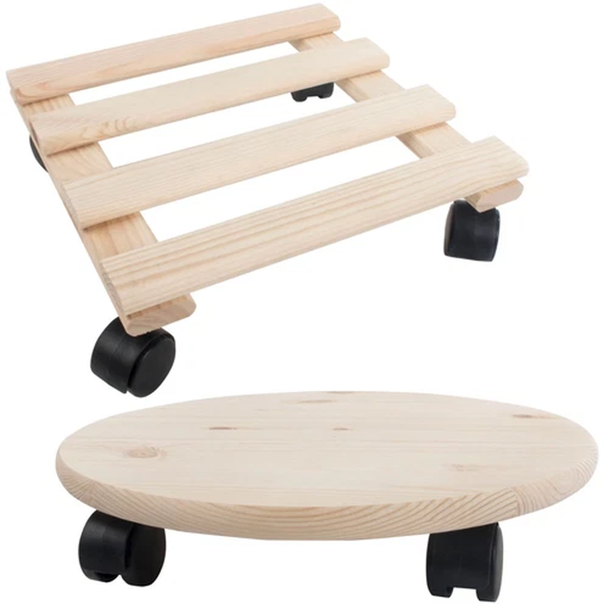 Wooden Pot Mover / Round or Square / Indoor Plant Flower Trolley On Wheels Decor