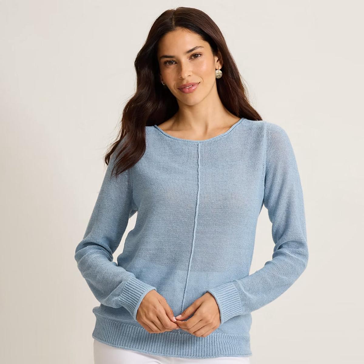 "Tommy Bahama" Cedar Linen Long-Sleeve Bateau-Neck Sweater French Blue