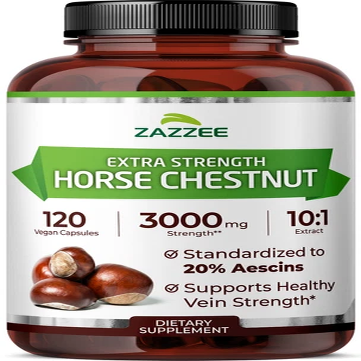Zazzee Extra Strength Horse Chestnut 10:1 Extract, 3000 mg Strength, 20% Aescins
