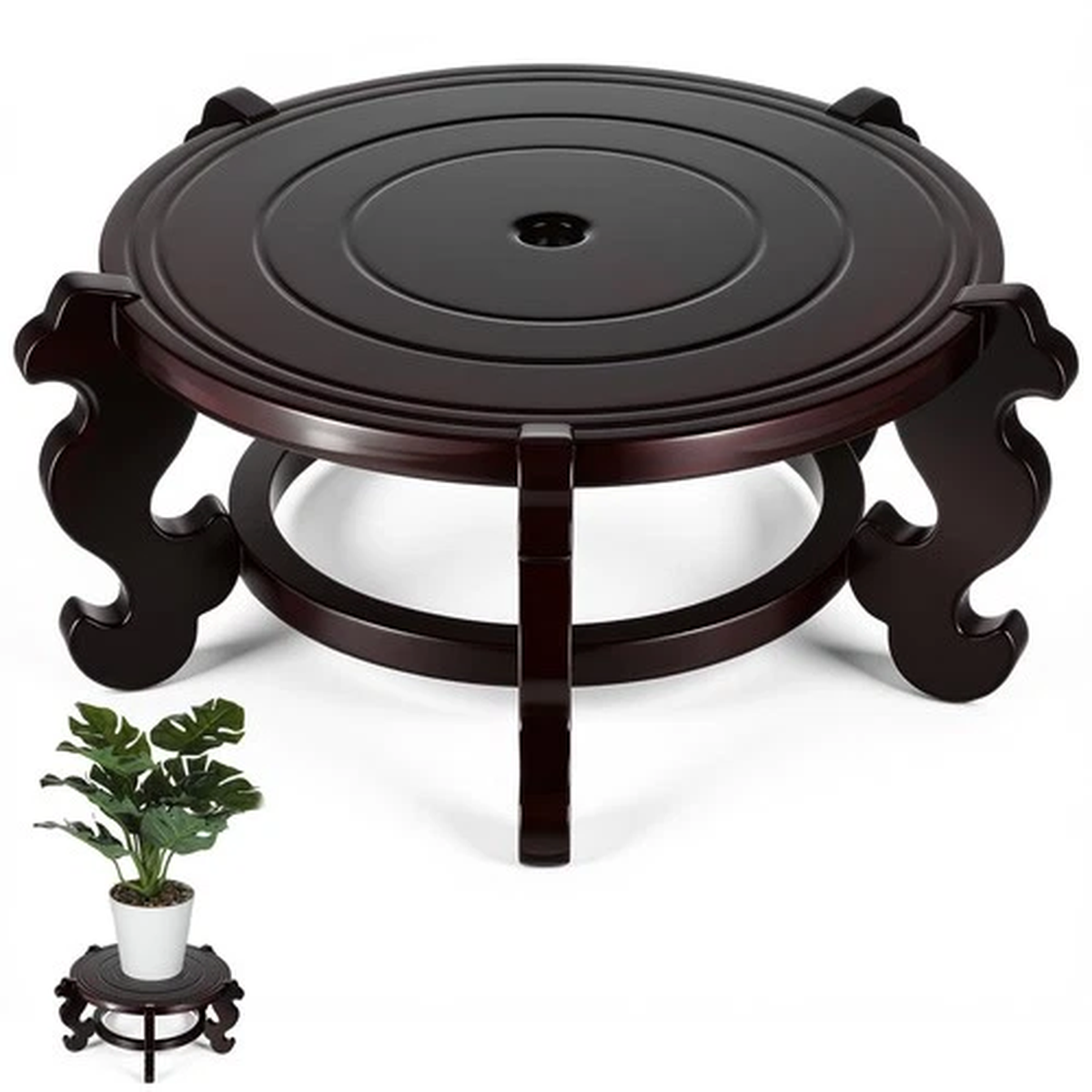 10 Inch Wooden Plant Stand Indoor Chinese Fishbowl Planter Display Stand Wood...
