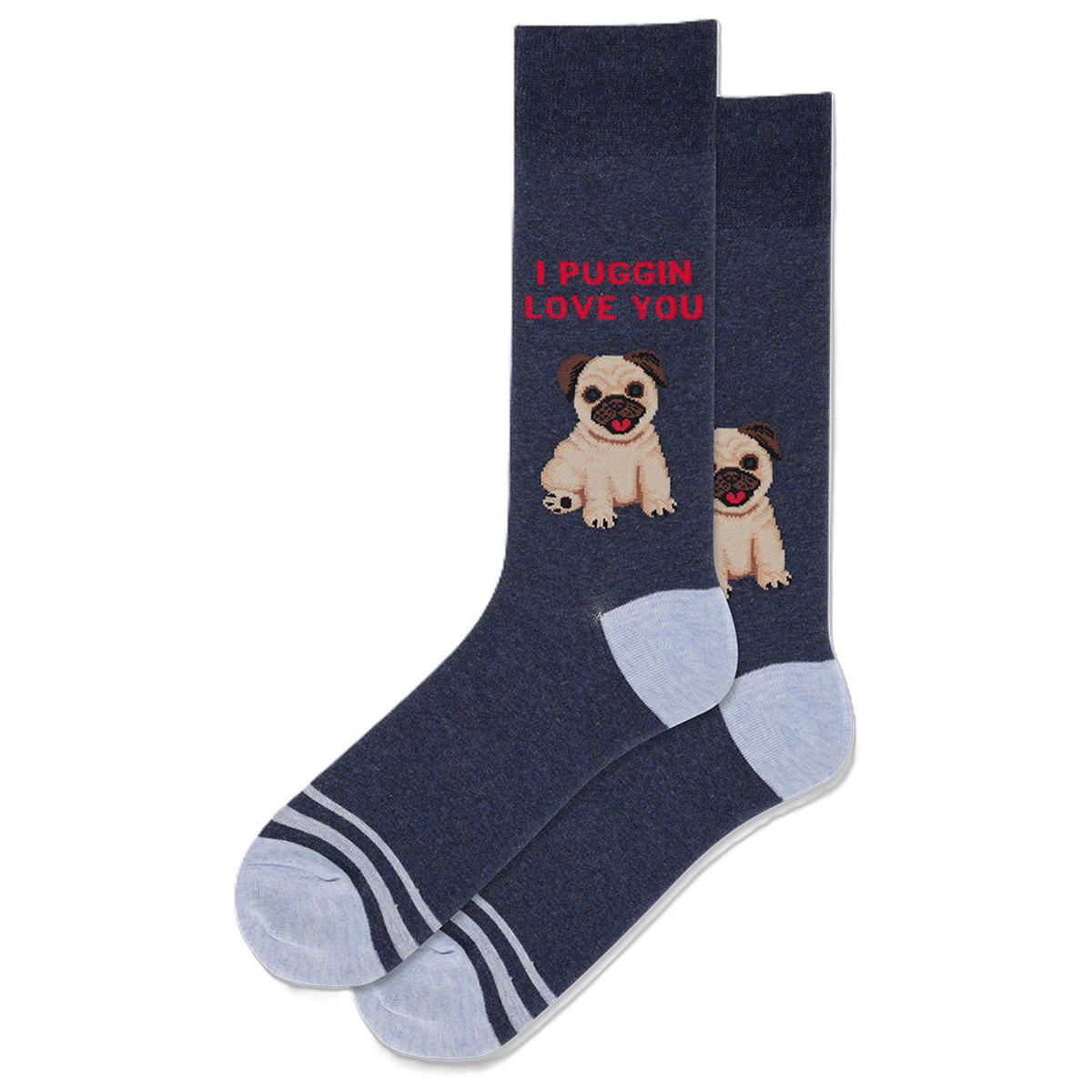 I Puggin Love You Denim Men's Socks
