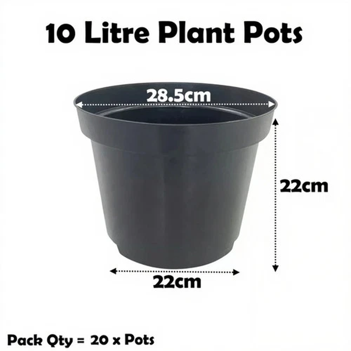 10 Litre Black Plant Pots Plastic Round Flower Pot  L LT High Quality Qty = 20