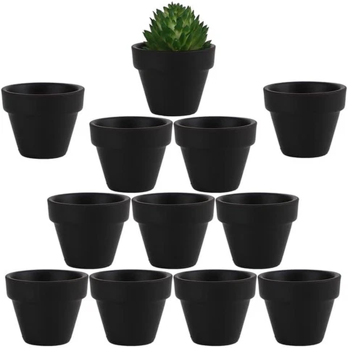 1.9 Inch Tiny Black Terracotta Pots Pack of 12-Small Mini White Clay Pots with D