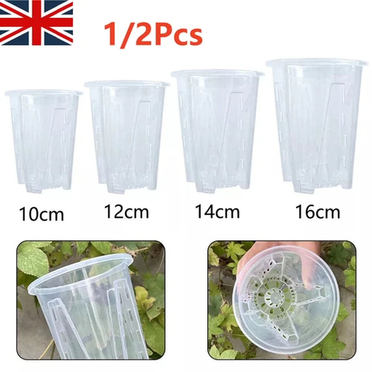 1/2X Clear Plastic Orchid Pot With Holes Transparent Flower Pot Succulents Plant