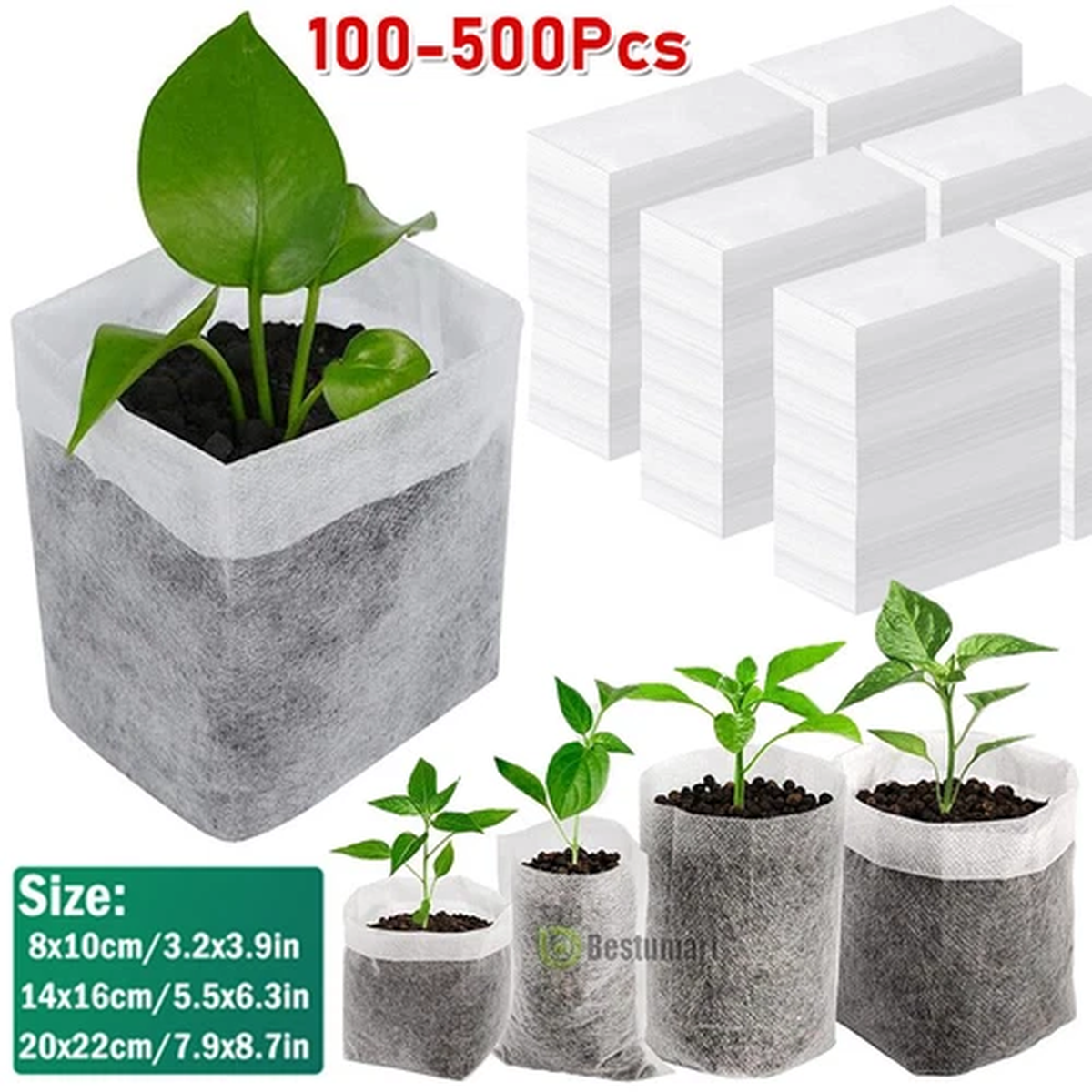 100-500Pcs Breathable Planting Grow Bags Fabric Pot Nursery Soil Bag Nonwoven