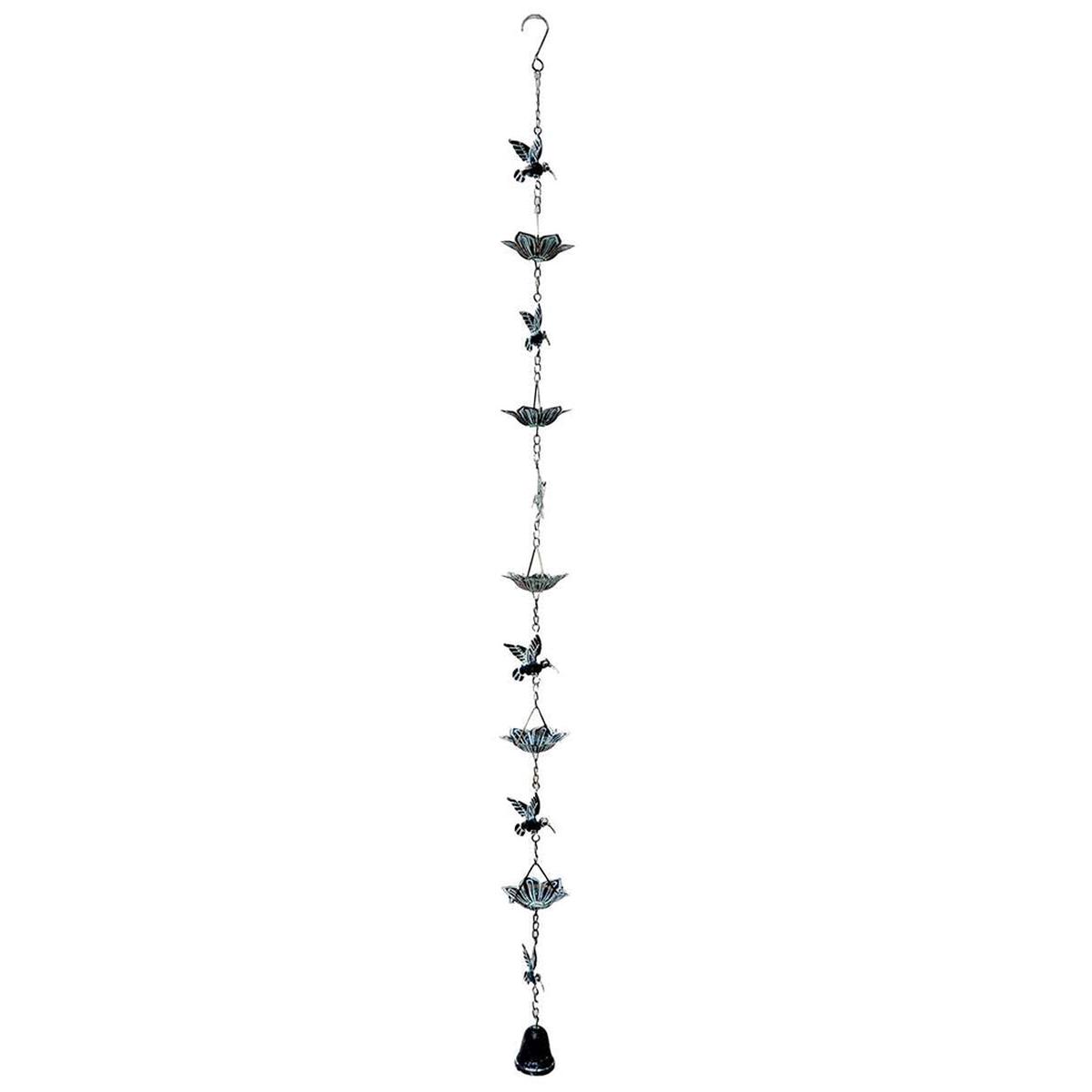 Metal Hummingbird Rain Catcher with Bell