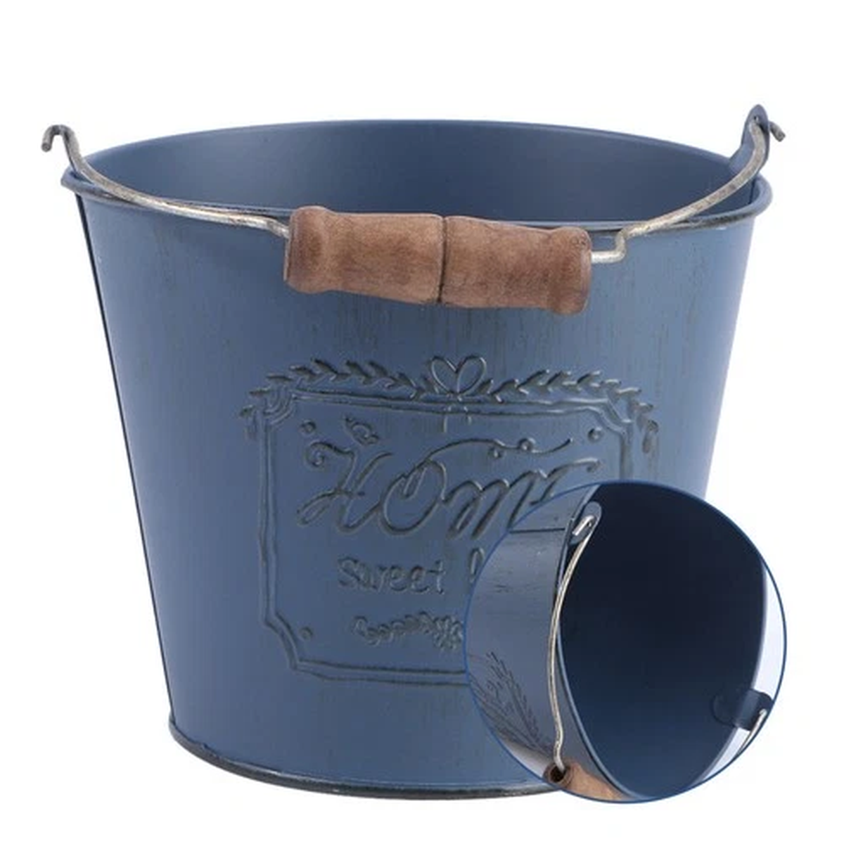 1pc Creative Iron Flowerpot Antique Decorative Planter Home Plants Pot Blue