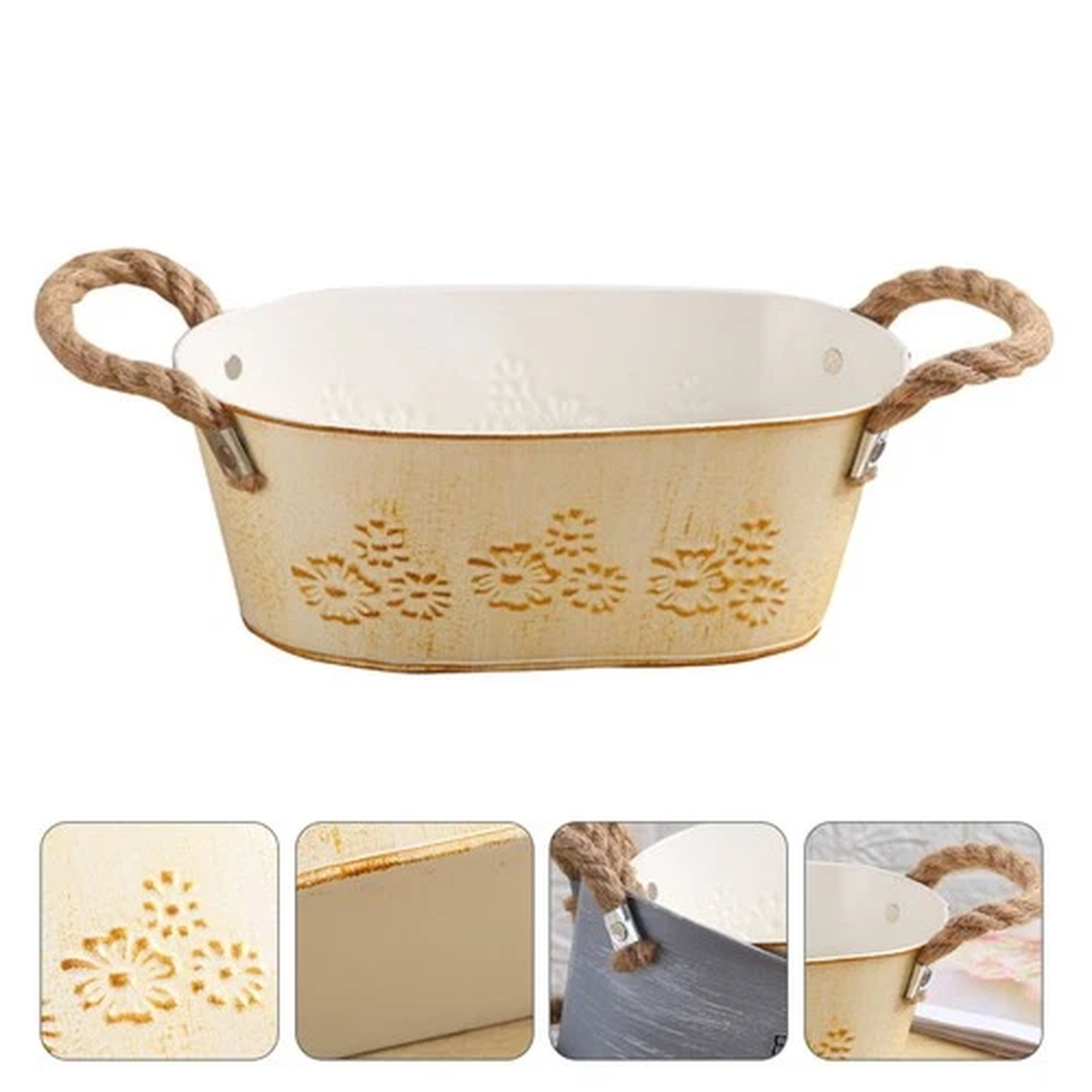 1Pc Chic Iron Art Flower Pot Iron Pot Fashionable Flower Planter Decor (Khaki)