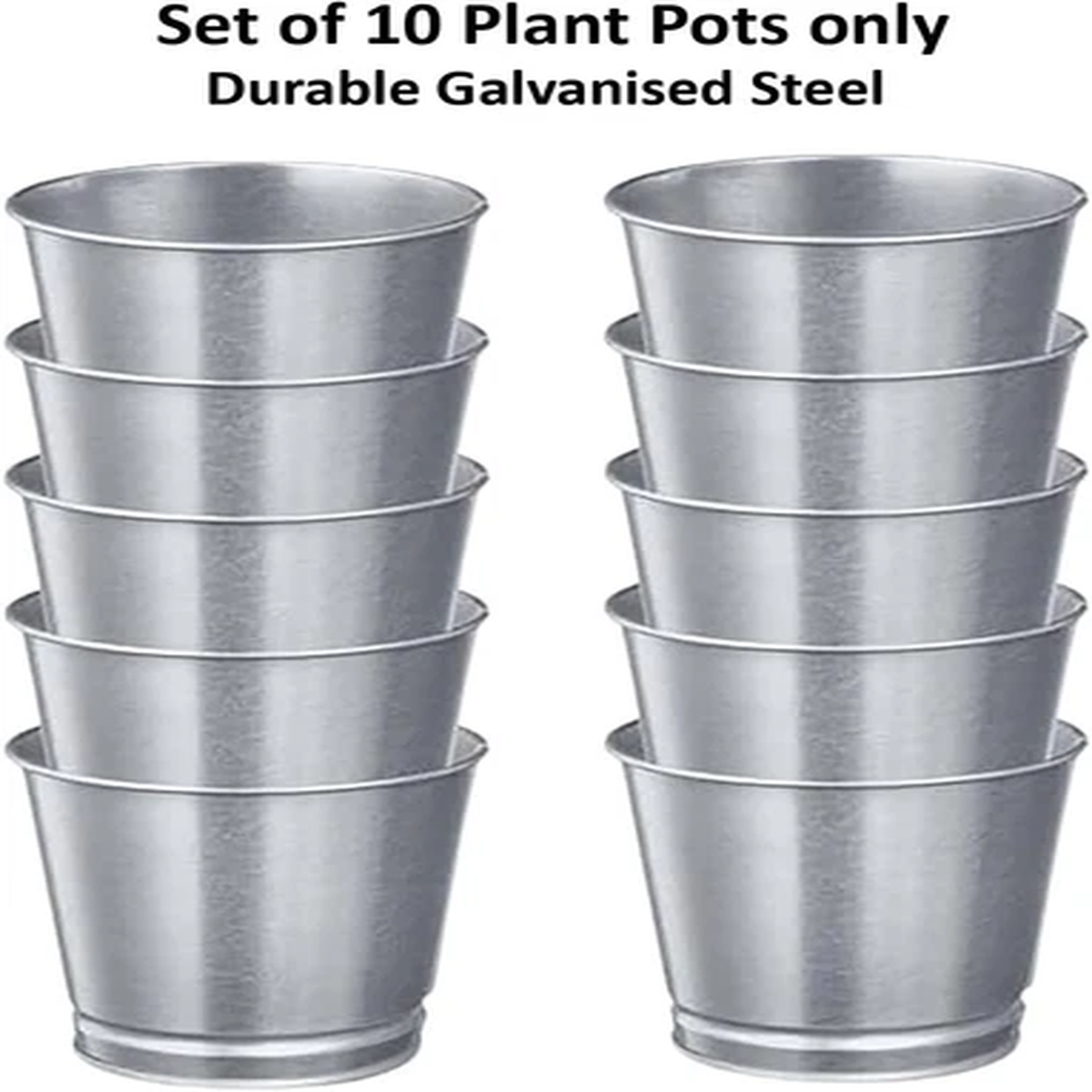 10 x Galvanised Steel Plant Pots  10cm Round  Metal Planters Rust-Resistant