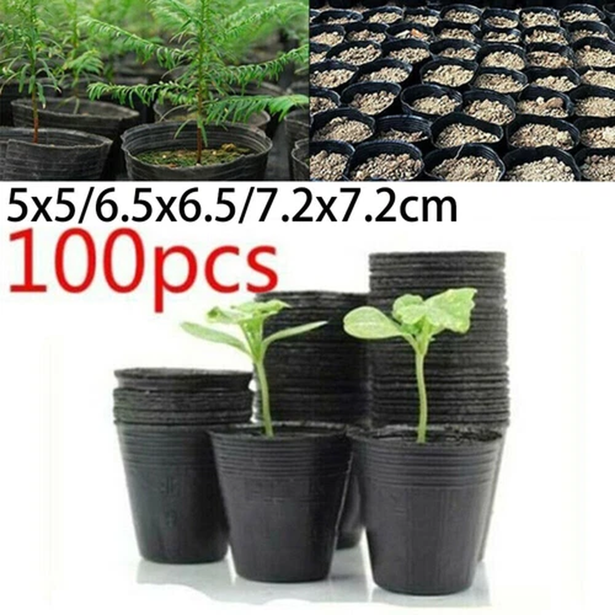 100 X Black Plastic Plants Nursery Pots Garden Plant Pot Flower Planter