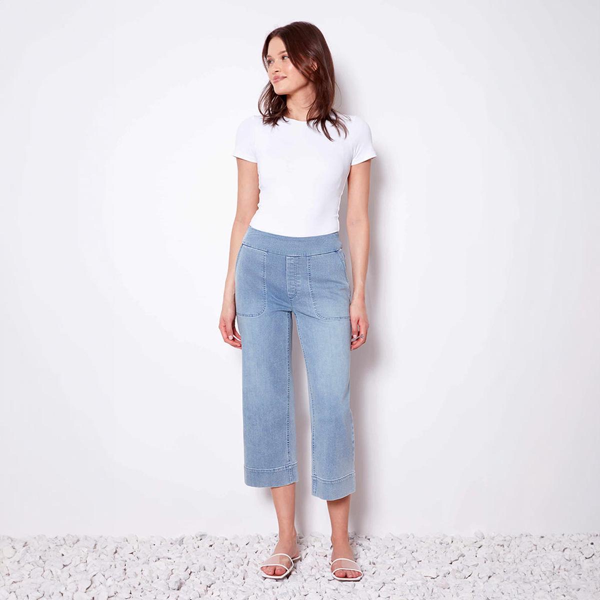 Denim Wide Leg Crop Pants  Light Blue