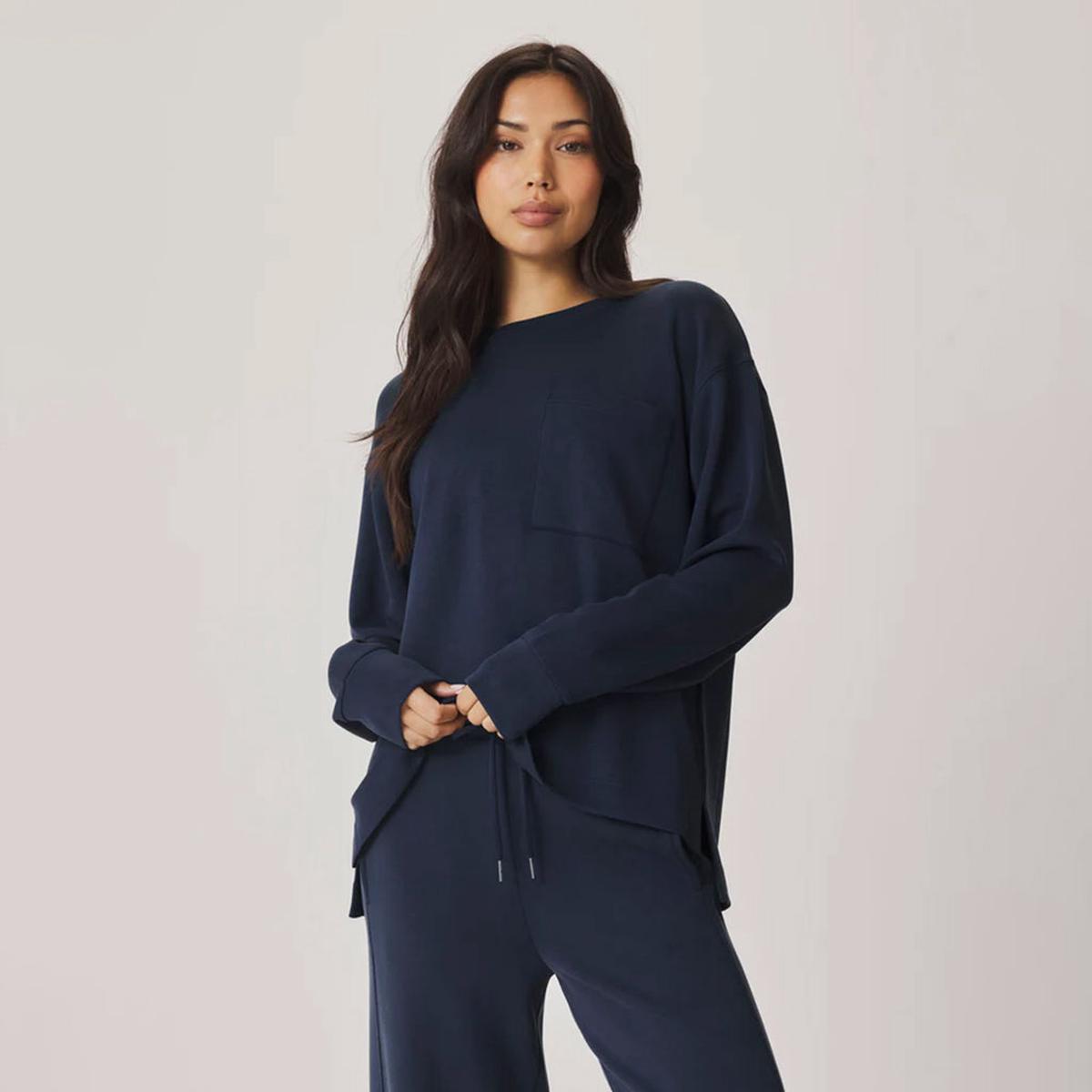 "Splendid" Scuba Soft Long Sleeve Top Navy